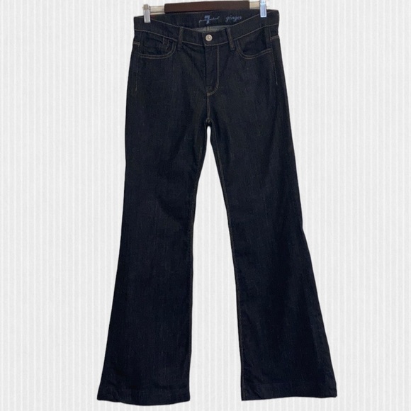 7 For All Mankind Ginger Wide Flare Leg Dark Blue Jeans Size 29 - Picture 2 of 12